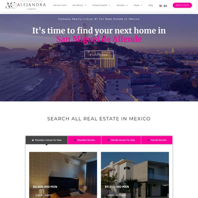 Alejandra Campos Mexico real estate website