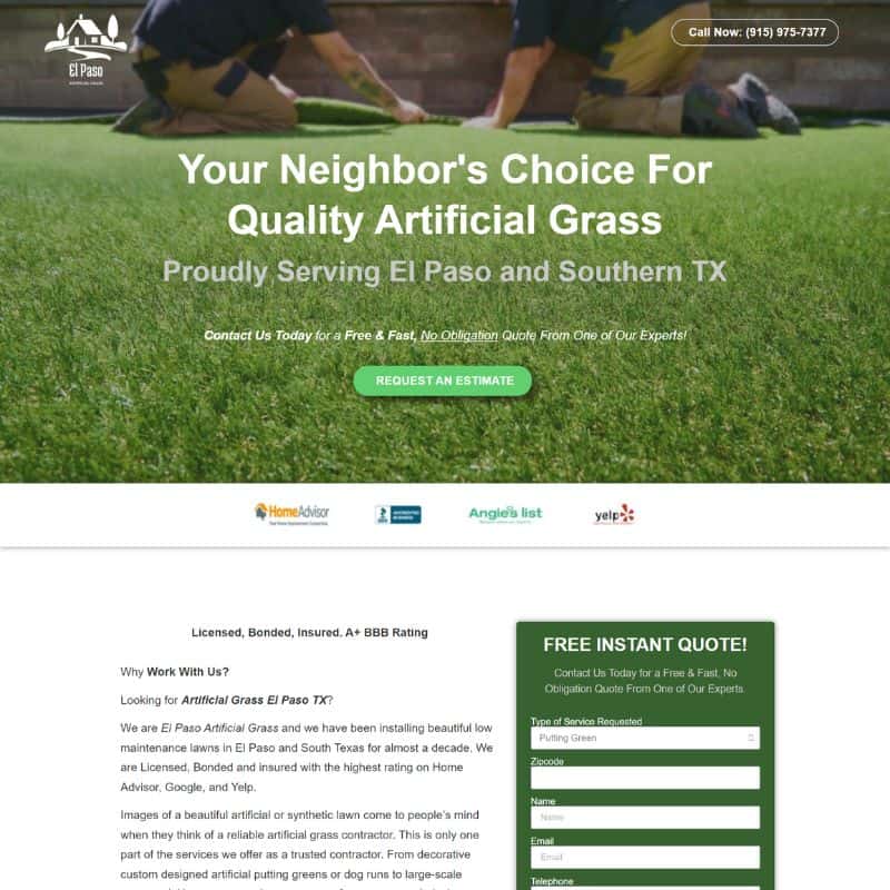El Paso artificial grass project from web designer team