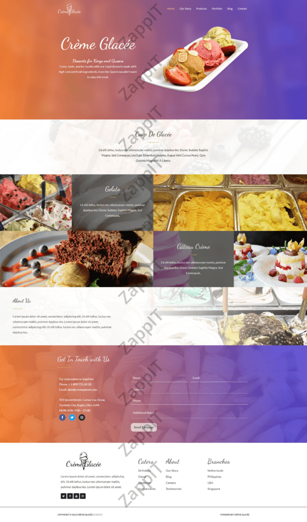ice cream shop web design project